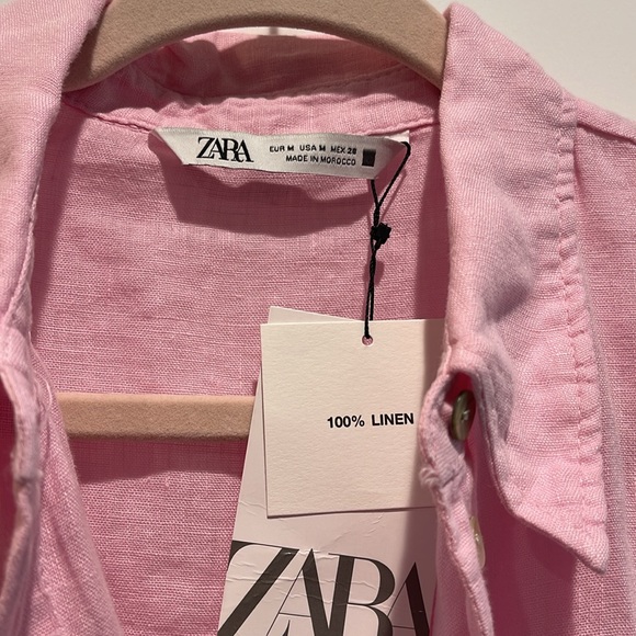 Zara cropped pink button down linen top - Picture 5 of 6